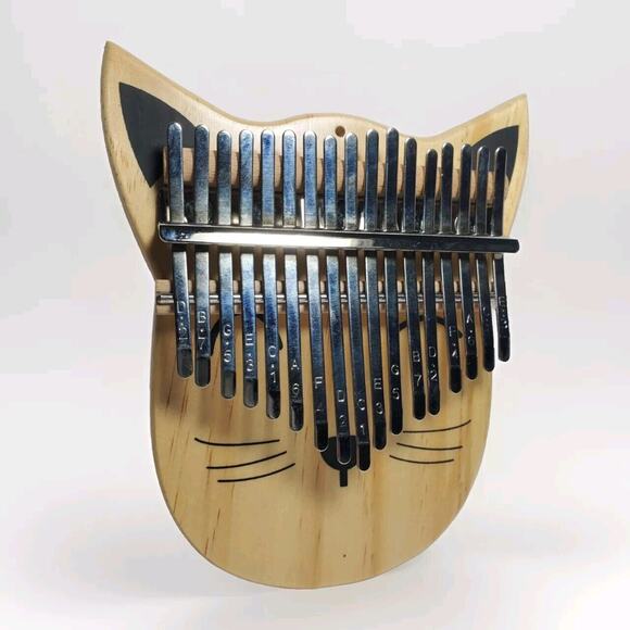Wood Kalimba 17 Keys Engraved With Notes Cat Shaped Thumb Piano w Case And Book - Picture 2 of 9